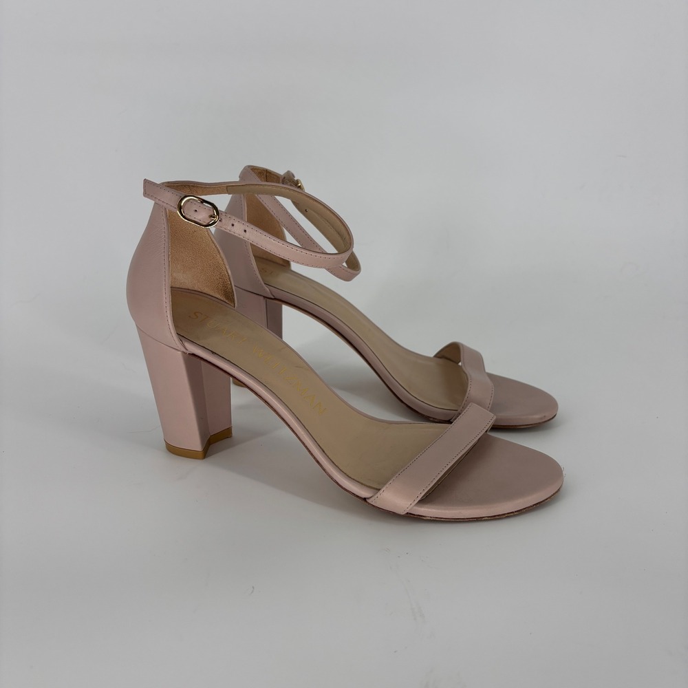 Stuart Weitzman Nearlynude Block Heel Sandals Dolce Taupe Women Size 9 Leather